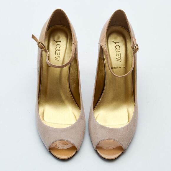 J.Crew Cossette Mary Jane Peep Toe Pumps Size 8 Pink Suede Patent Leather - Picture 3 of 6